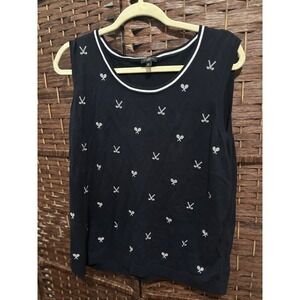 Talbots Woman 2X Navy Blue Sleeveless Golf Tennis‎ Embroidered Tank Top